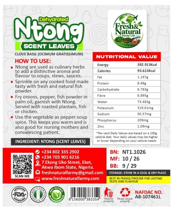 NTONG 20g_020431.jpg Dehydrated Ntong (Scent Leaves / Clove Basil) β 20g
